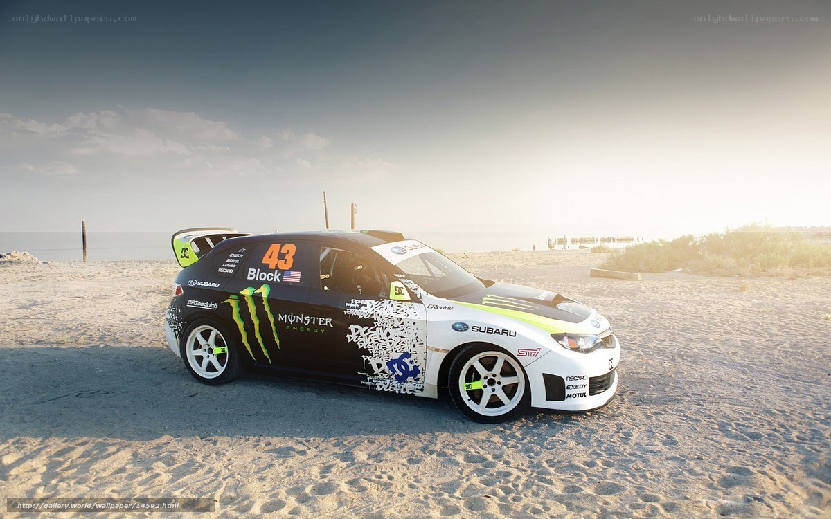 Subaru rally car on beach
