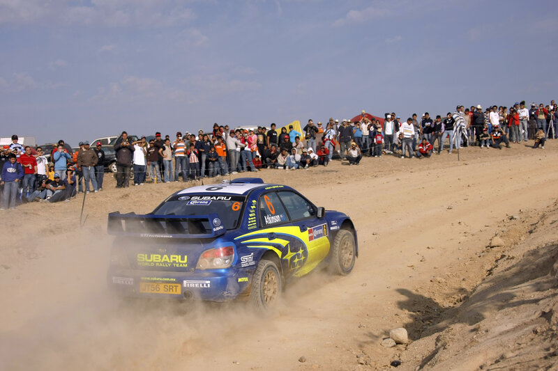 Subaru rally car on dirt track