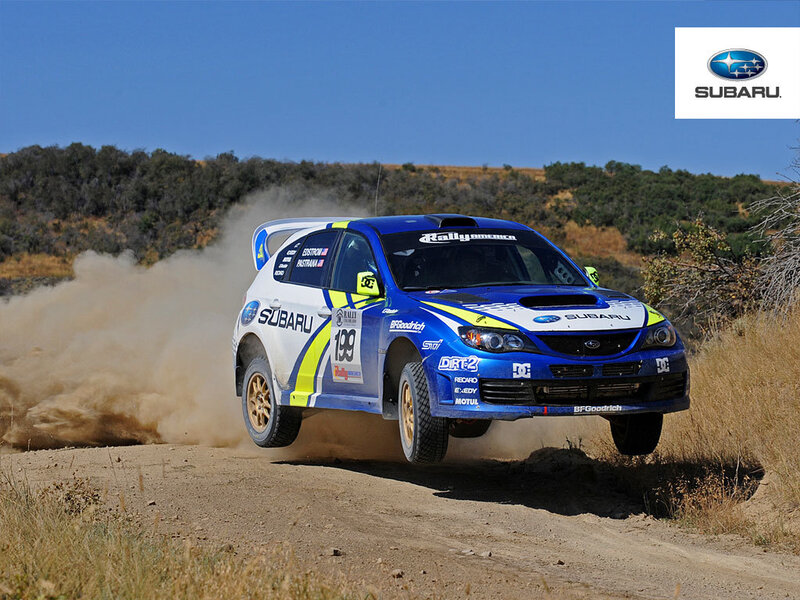 Subaru rally car on dirt track