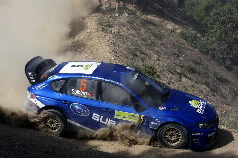 Subaru rally car on dirt track