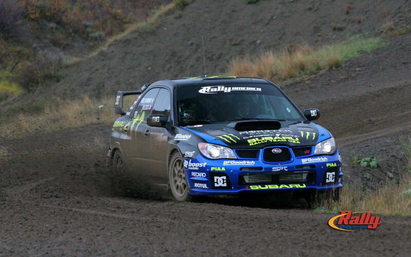 Subaru rally car on dirt track