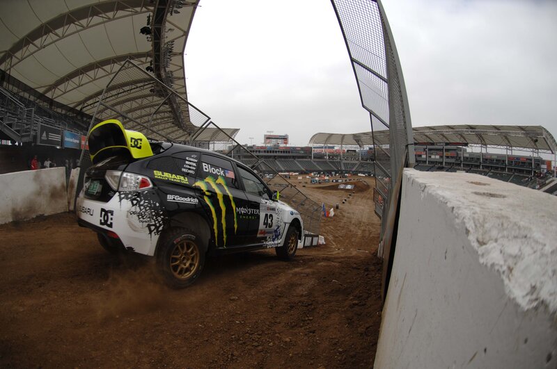 Subaru rally car on dirt track