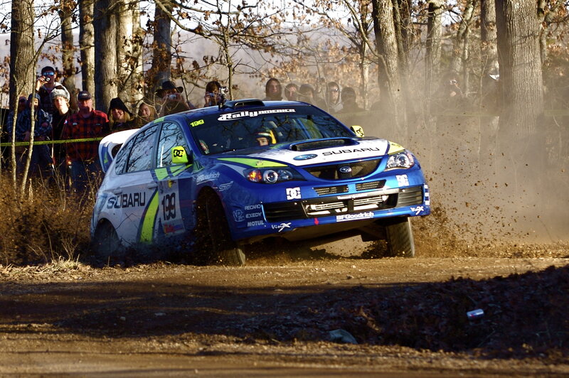 Subaru rally car on dirt track