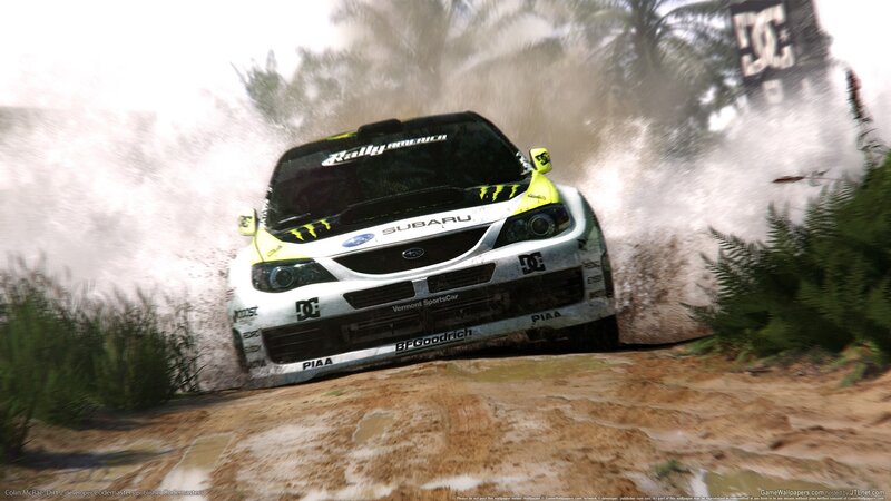 Subaru rally car on dirt track