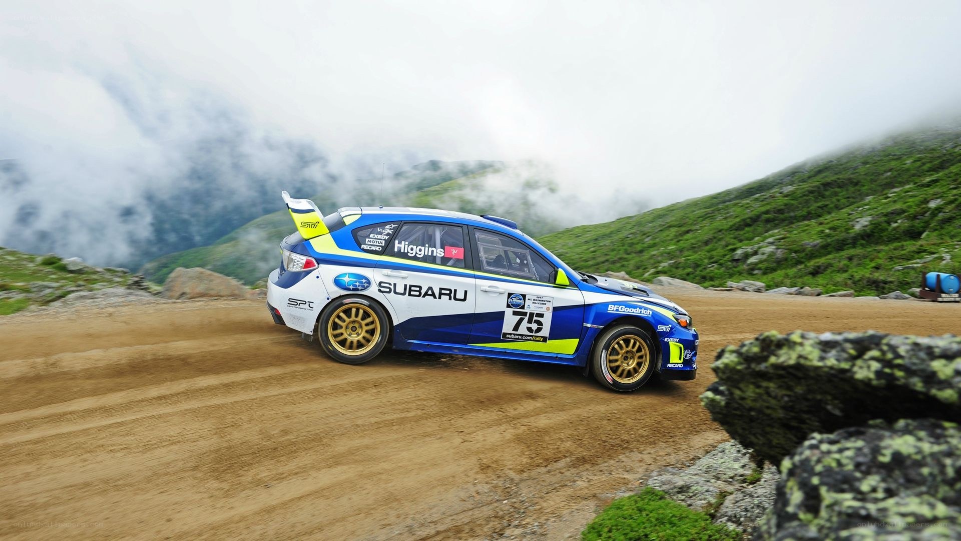 Subaru rally car on mountain road