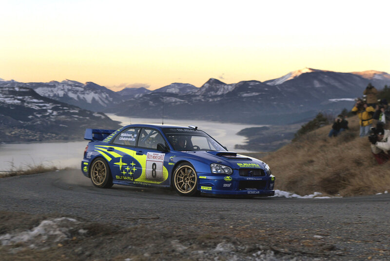 Subaru rally car on mountain road