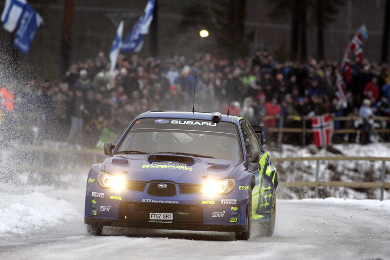 Subaru rally car on snowy track