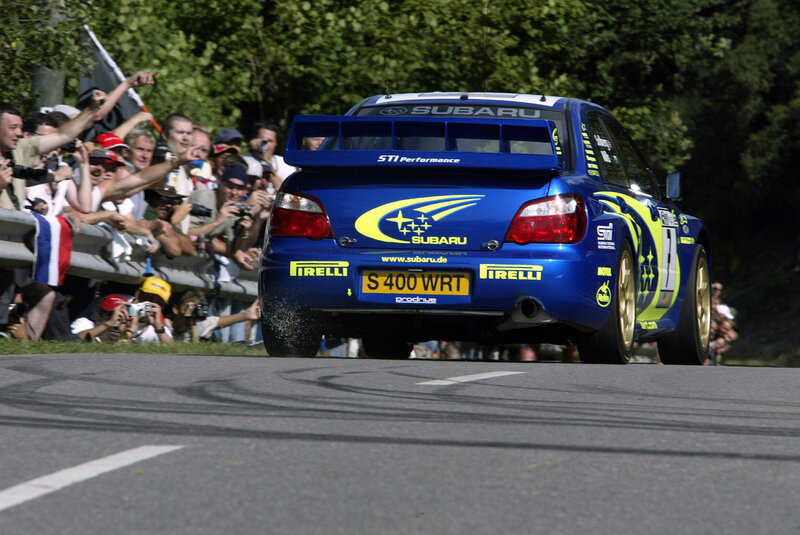 Subaru rally car on track