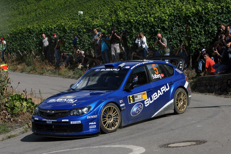 Subaru rally car on track