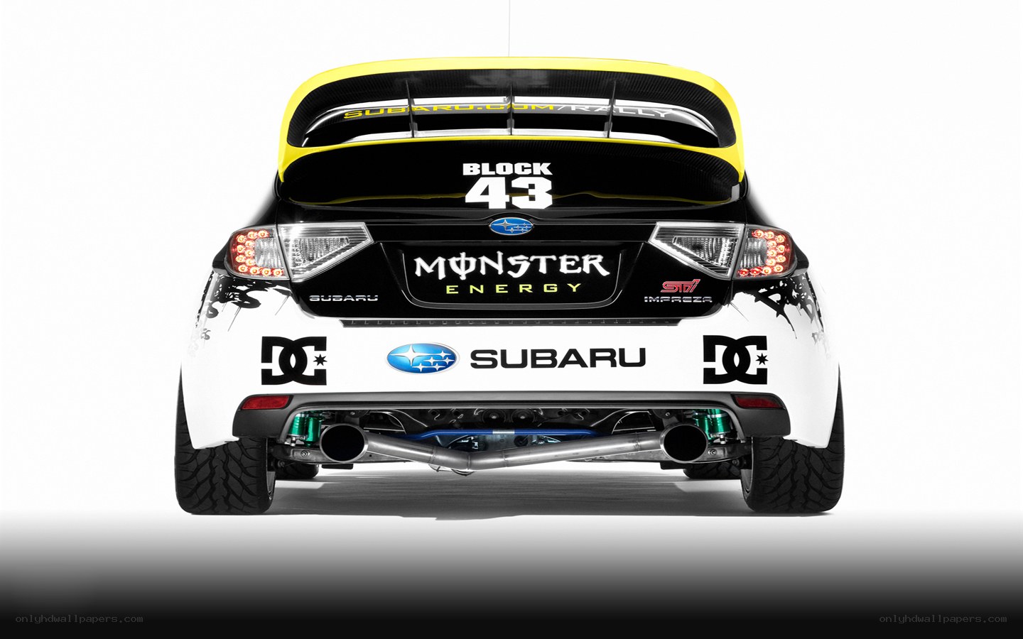 Subaru rally car rear view