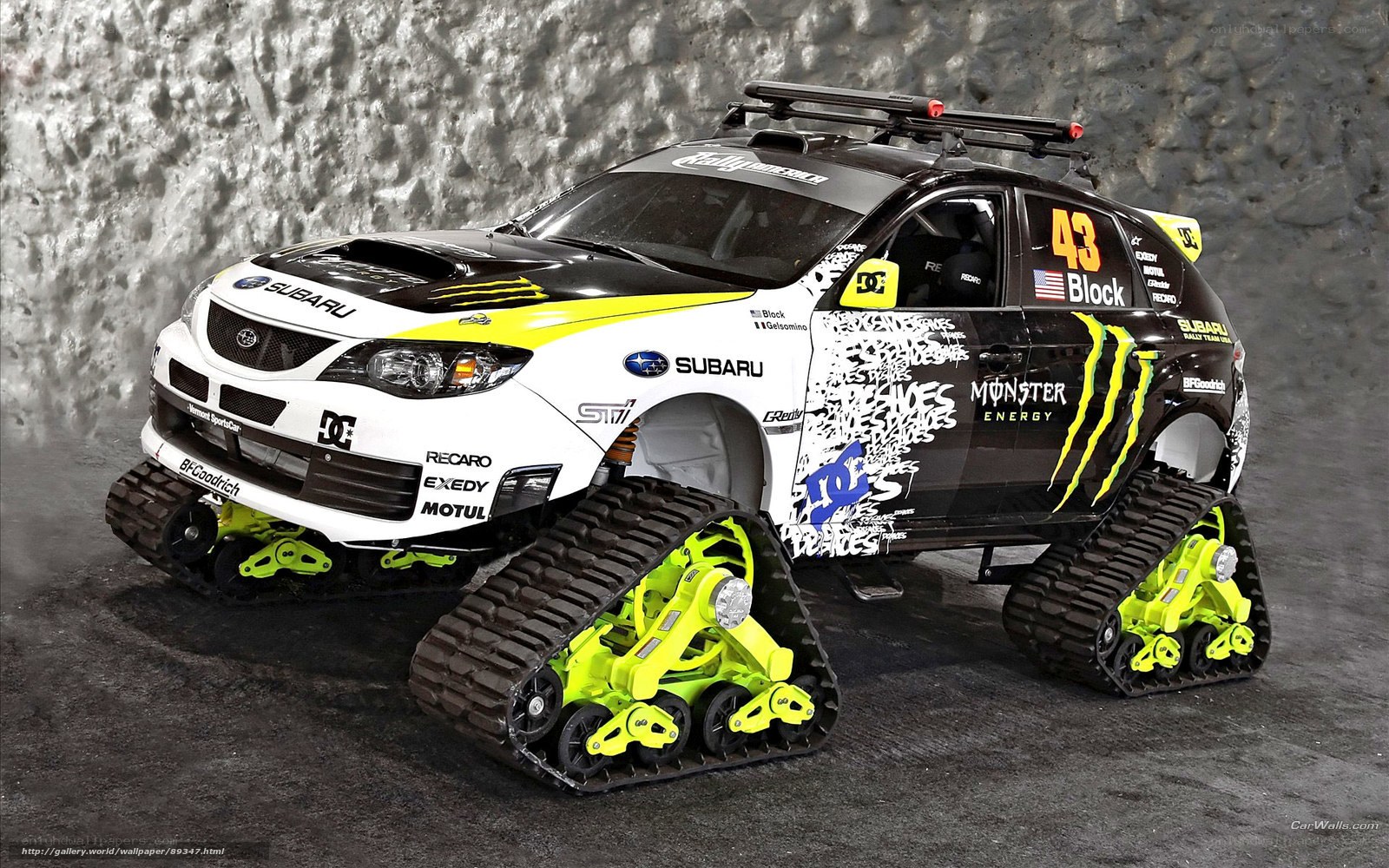 Subaru rally car with tracks
