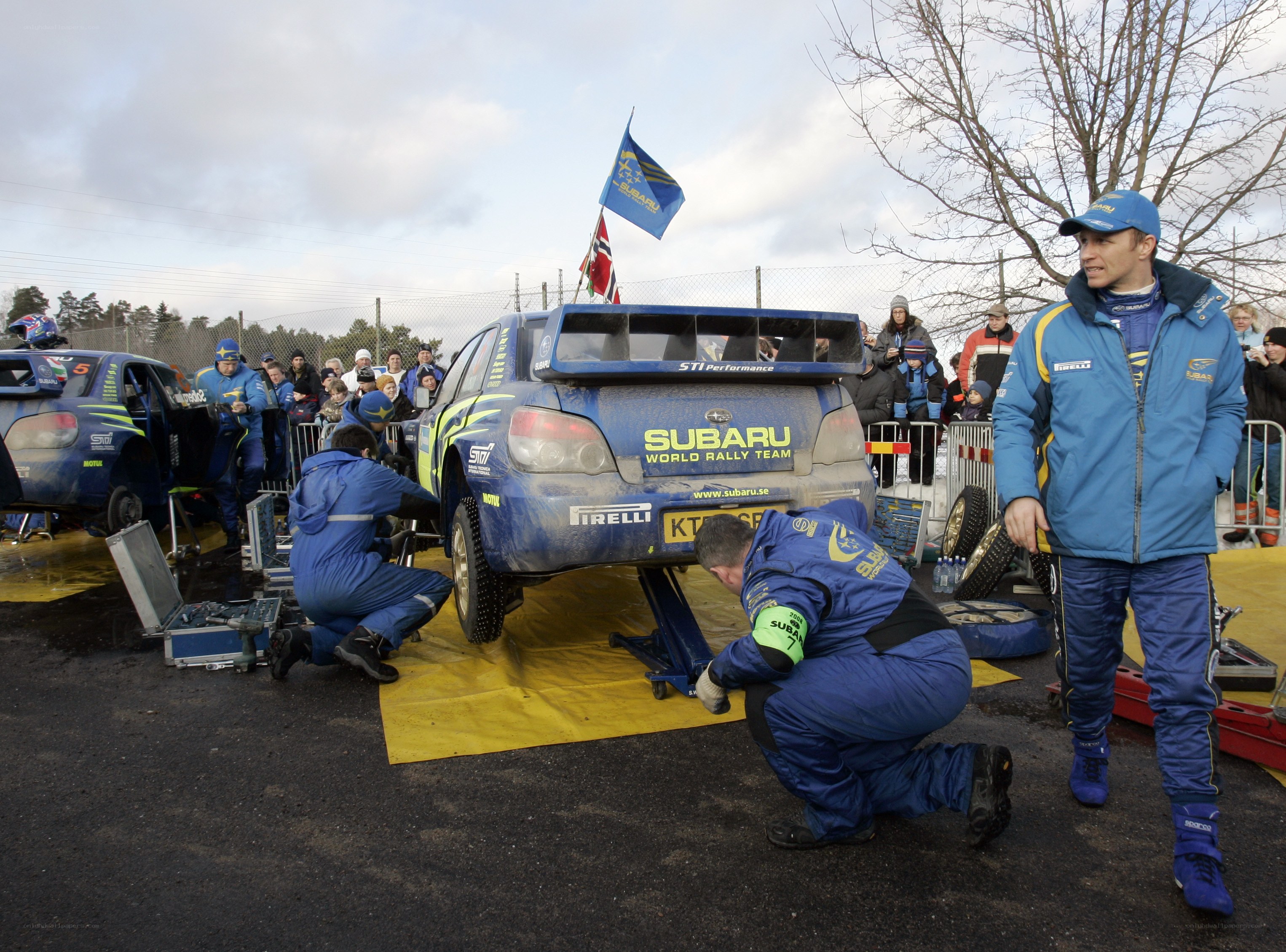 Subaru rally team pit stop