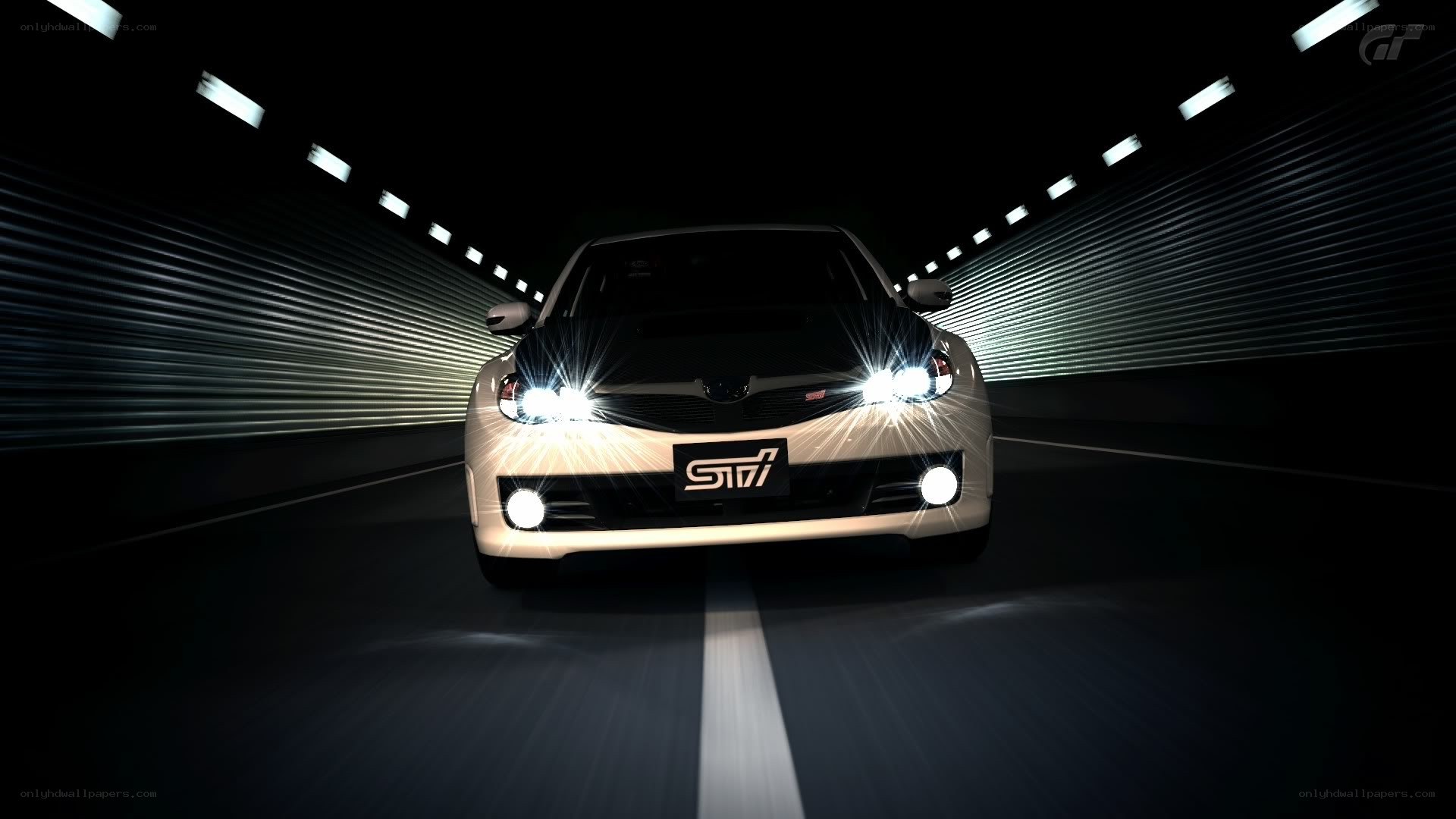 Subaru STI in a tunnel
