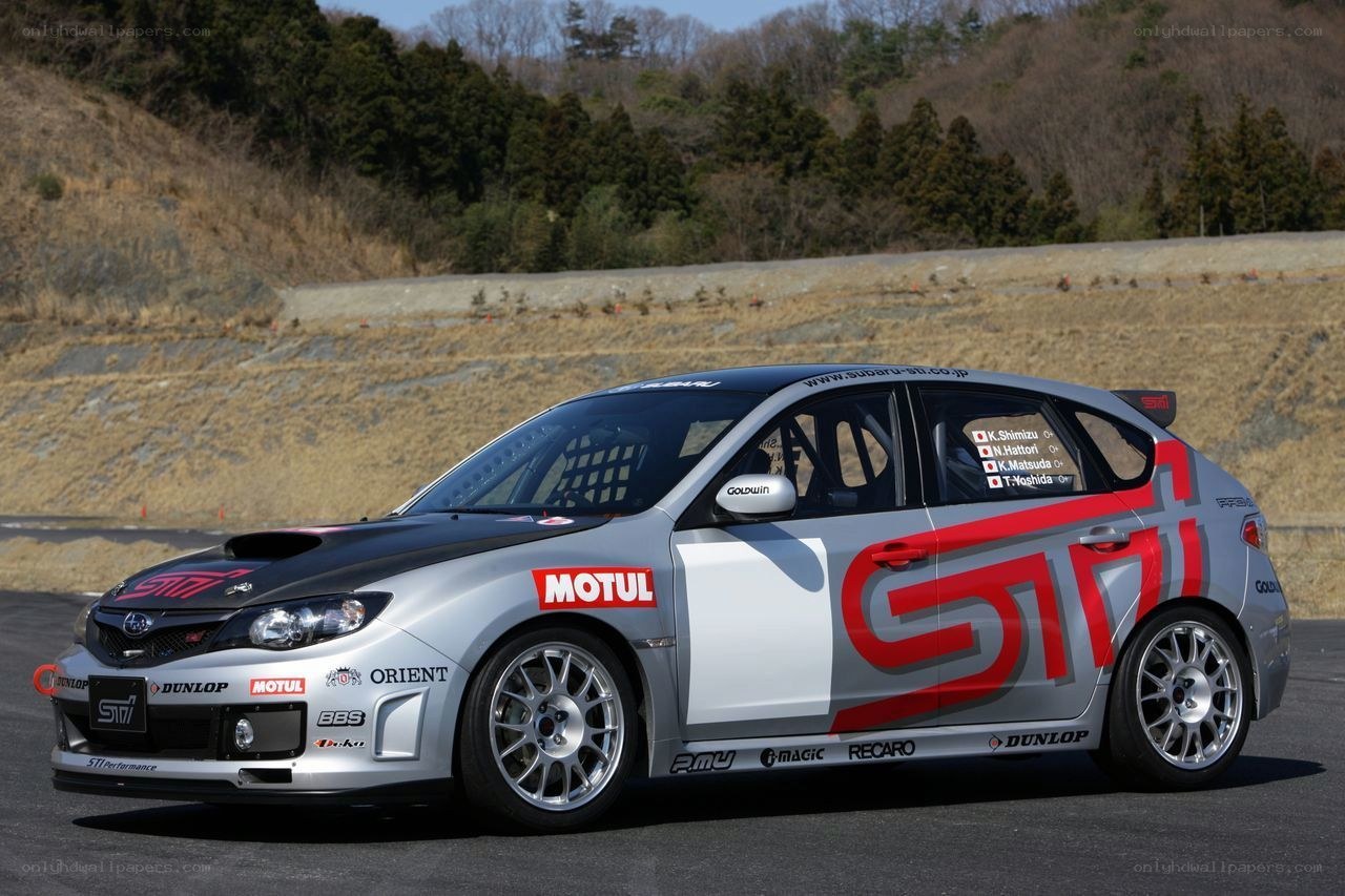 Subaru STI race car on track