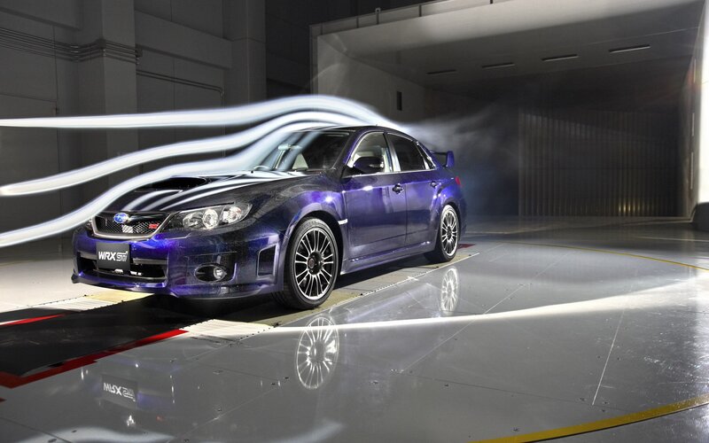 Subaru WRX STI in wind tunnel