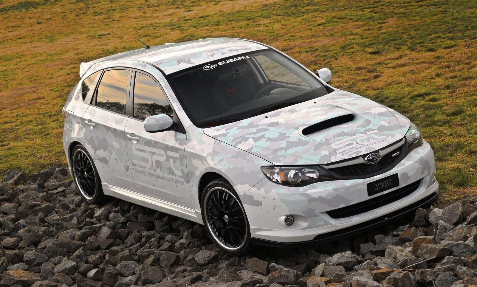 Subaru WRX with camouflage wrap