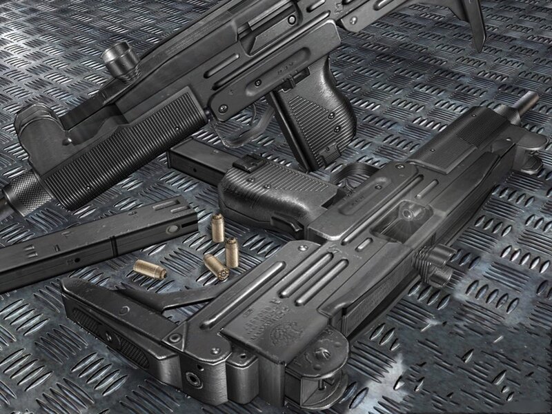 submachine guns on metal floor