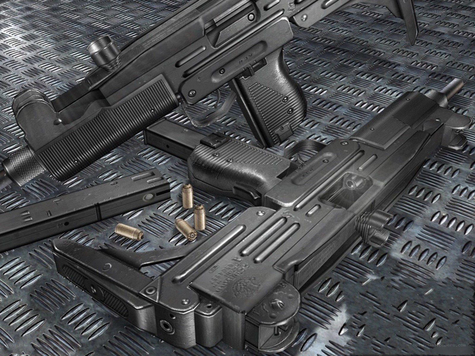 submachine guns on metal floor