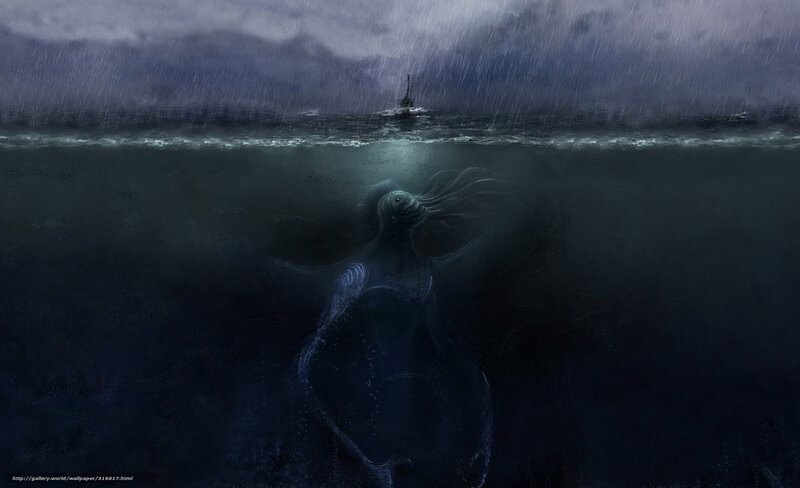 Submarine and sea monster