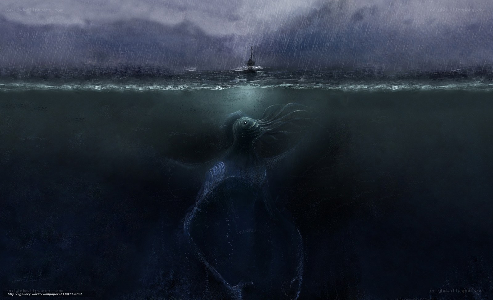 Submarine and sea monster