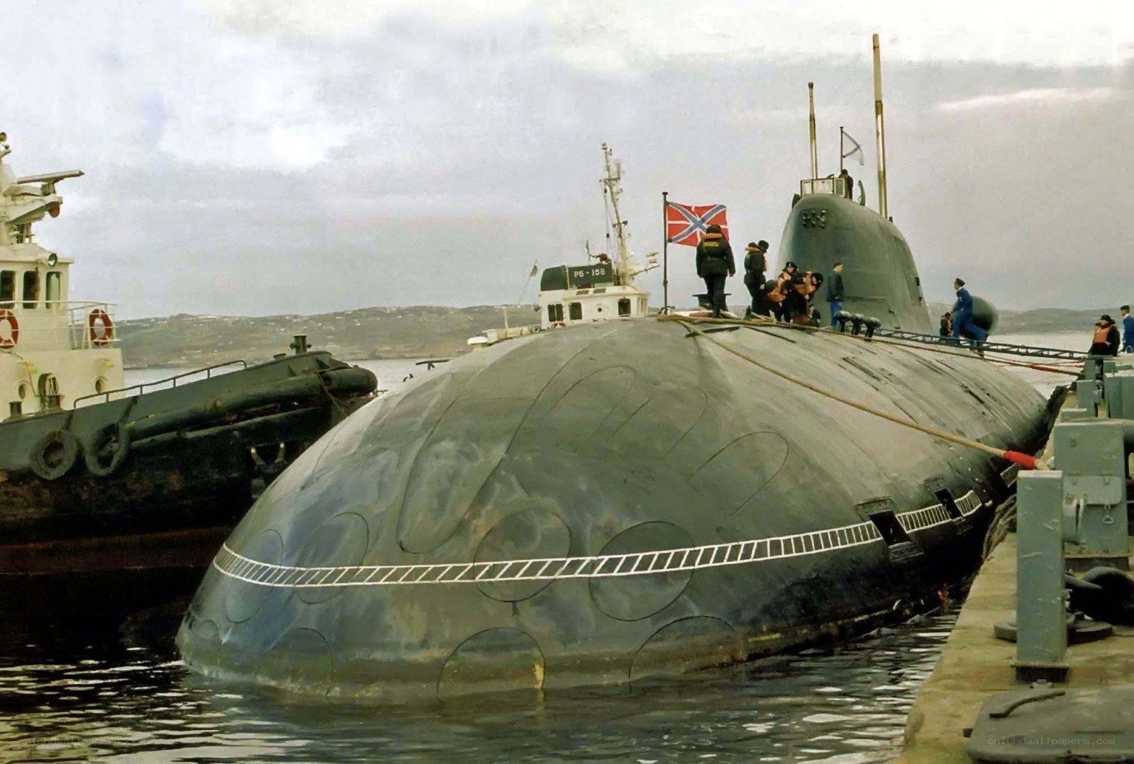 Submarine at a naval base