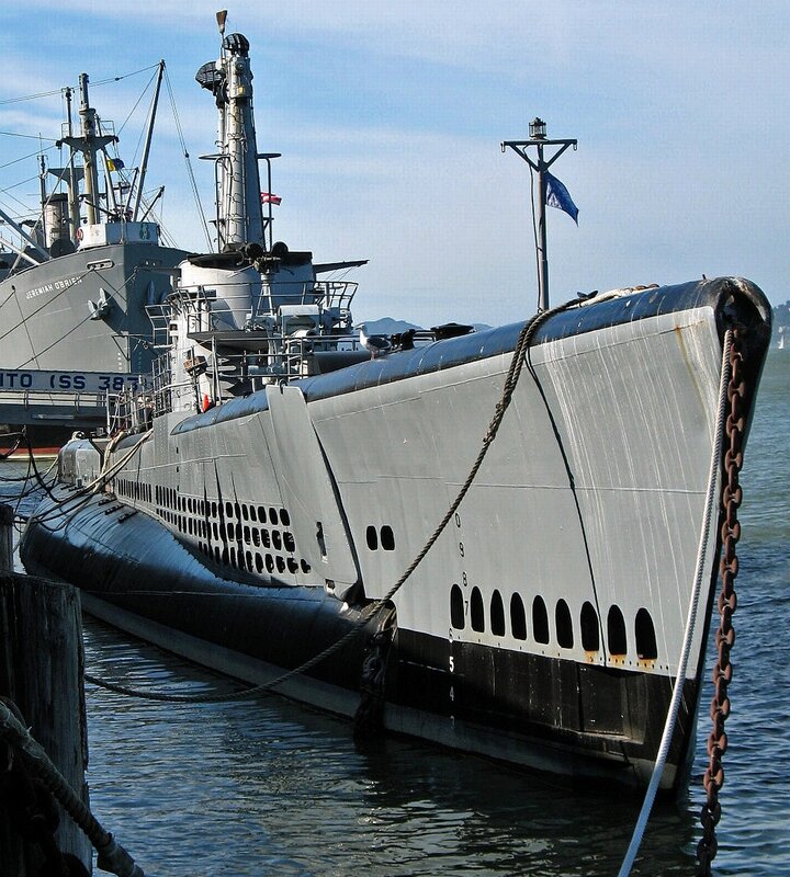Submarine at Dock — Gray, Calm, Afternoon, Photograph