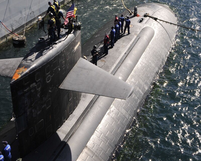 Submarine at Dock — Gray, Calm