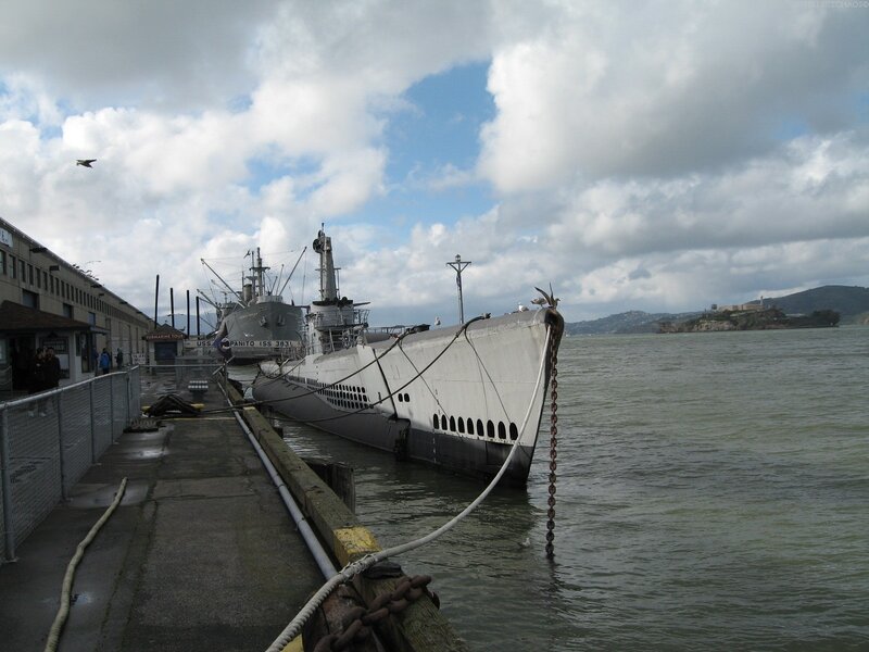Submarine at Dock — Gray, Overcast, Afternoon