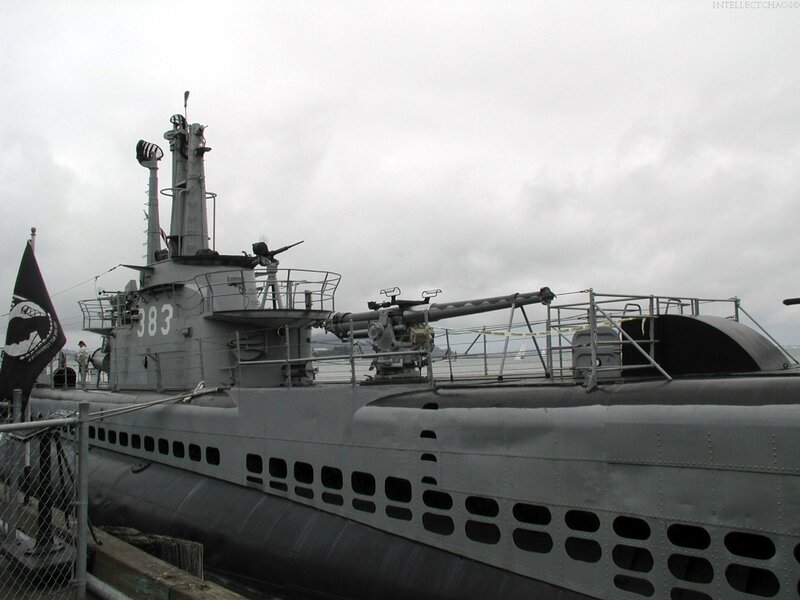 Submarine at Dock — Gray, Overcast, Photograph