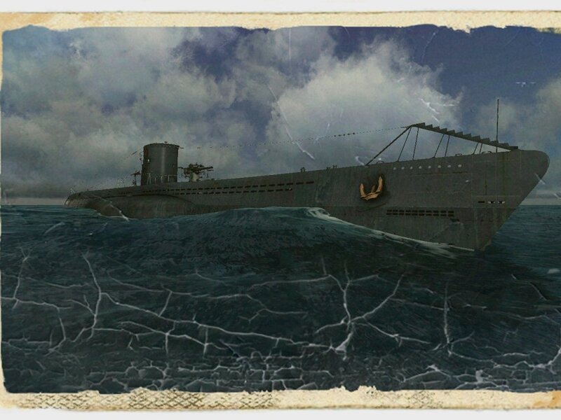 Submarine at sea in storm