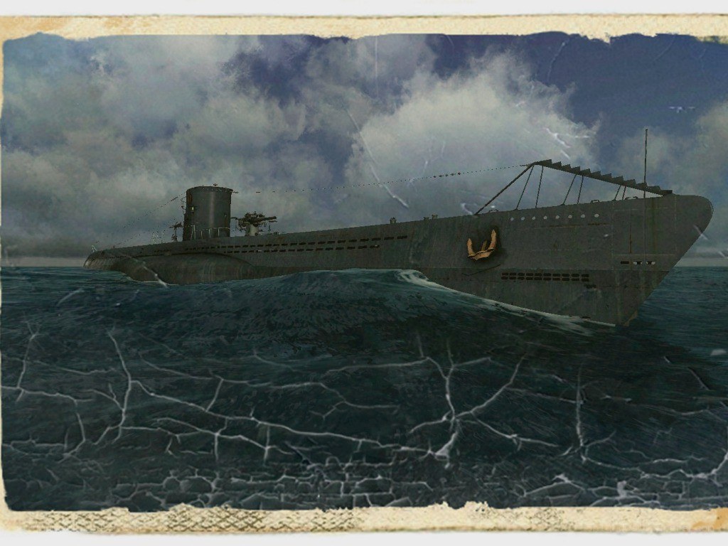 Submarine at sea in storm