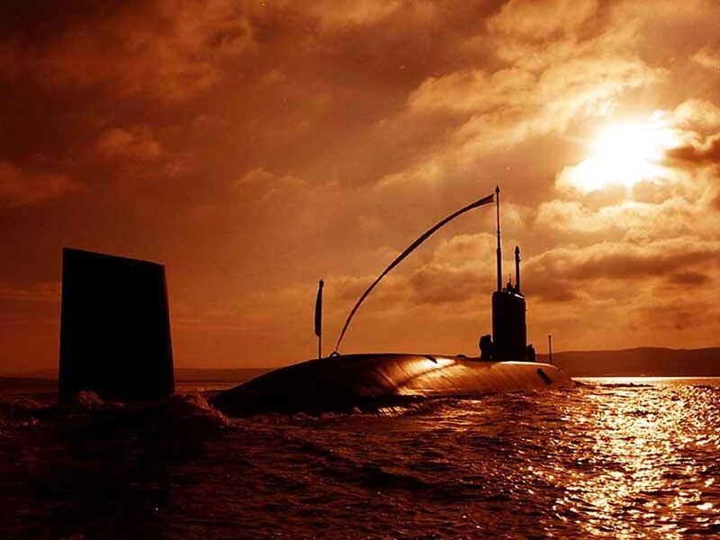 Submarine at Sea — Orange, Dramatic, Sunset