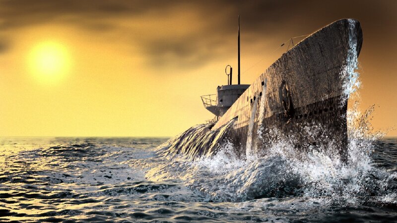 Submarine at sunset