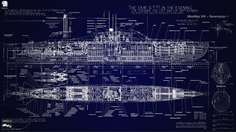 Submarine Blueprint — Blue, Detailed