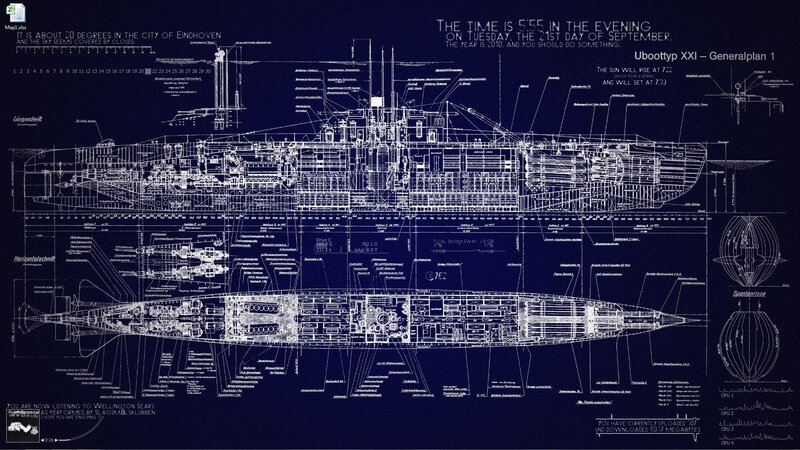 Submarine Blueprint — Blue, Dramatic