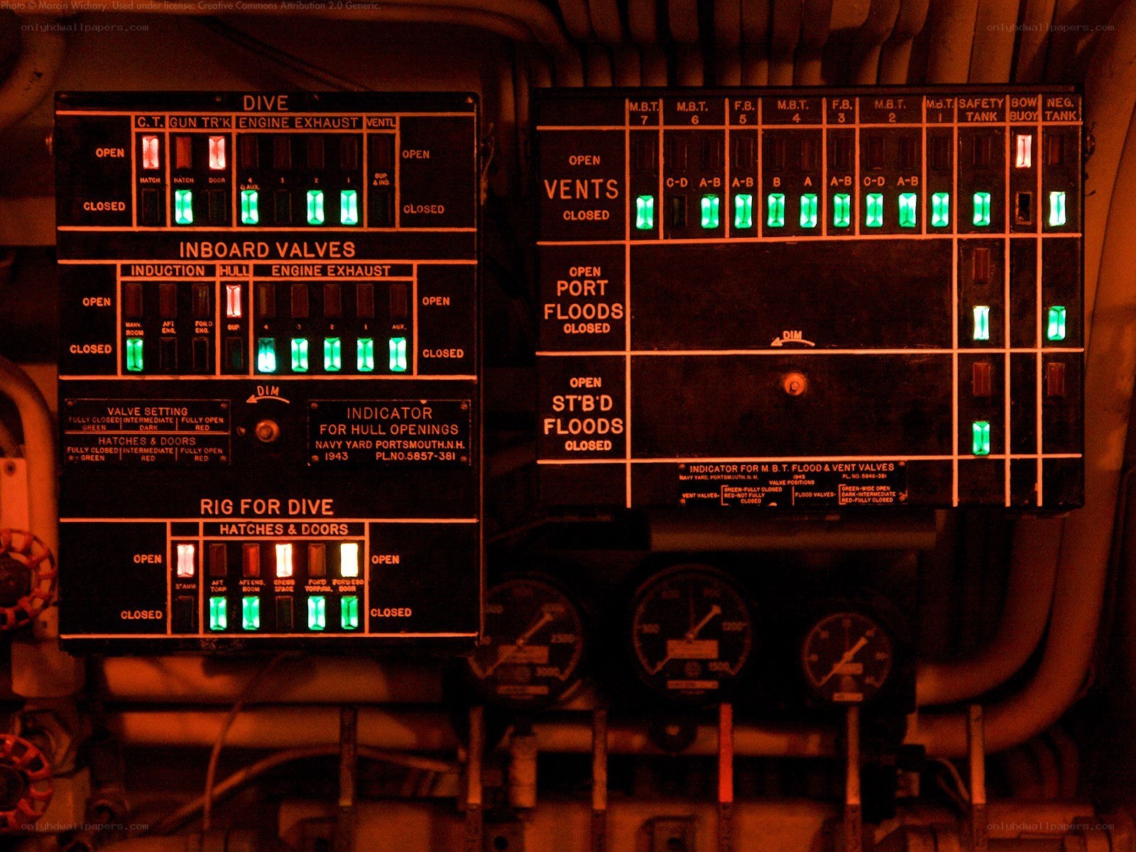 Submarine control panel at night