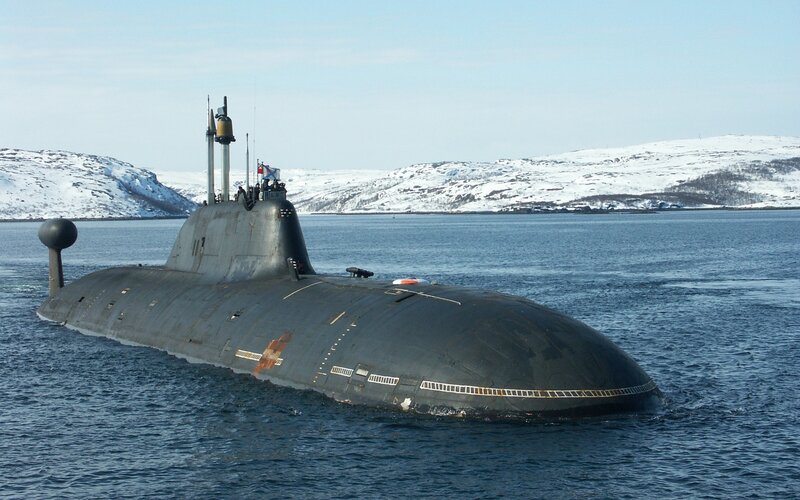 Submarine in a snowy bay