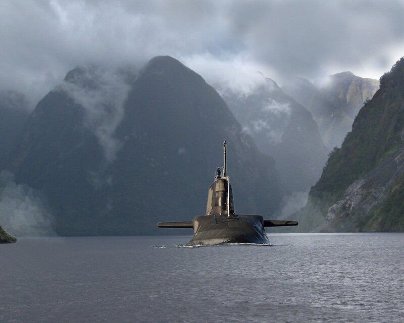 Submarine in Fjord — Gray