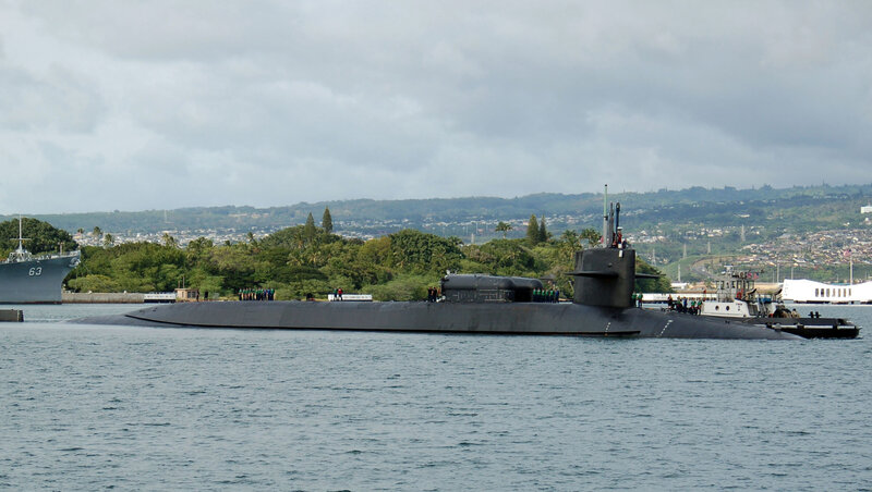 Submarine in harbor
