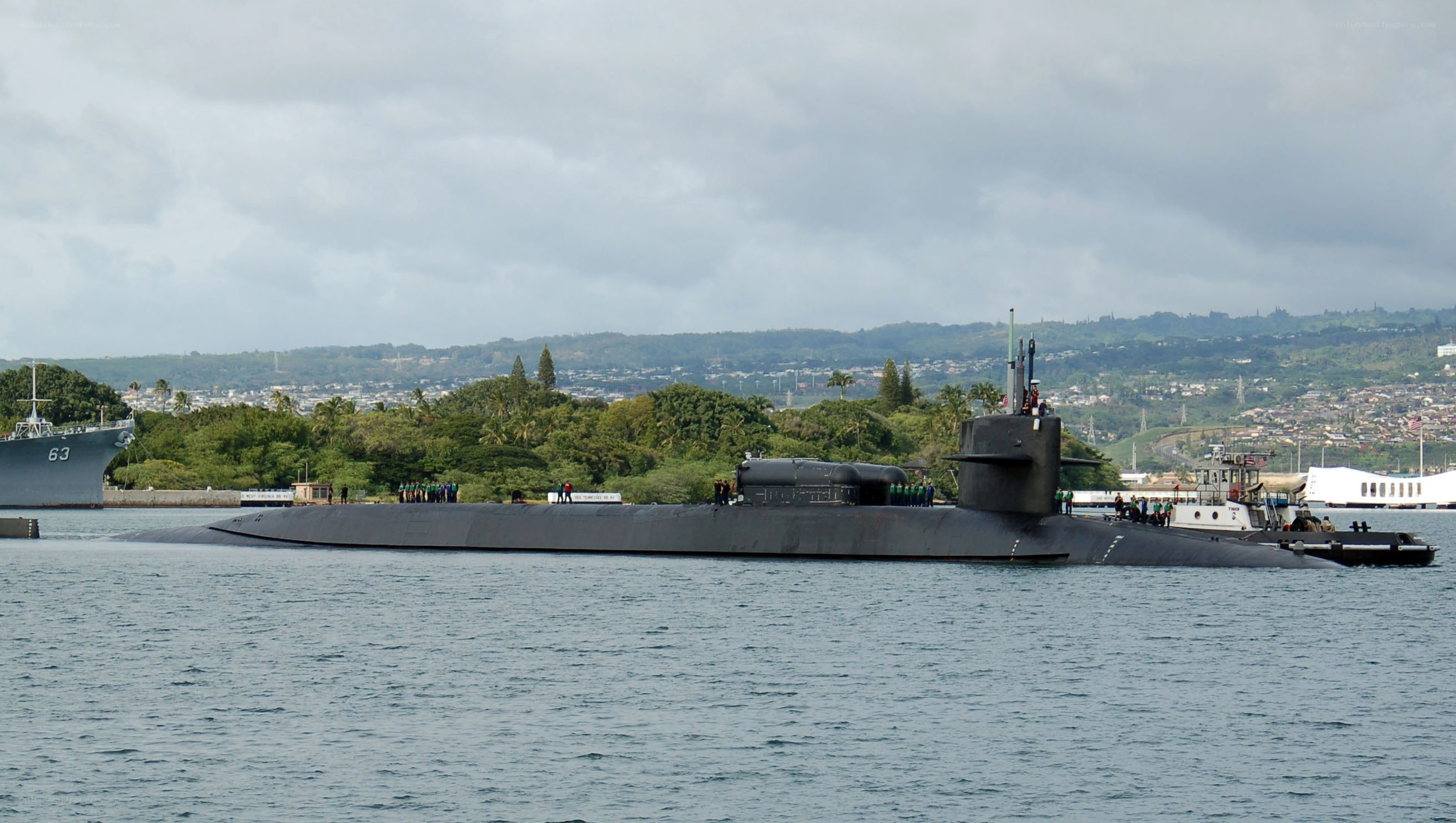 Submarine in harbor