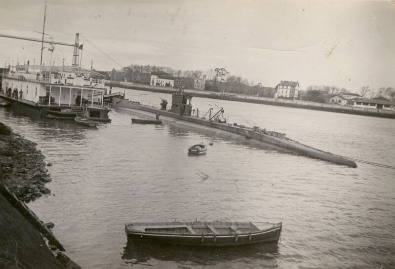 Submarine in Harbor — Black, Historical, Photograph