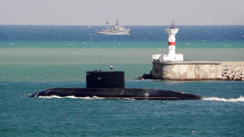 Submarine in Harbor — Blue, Calm