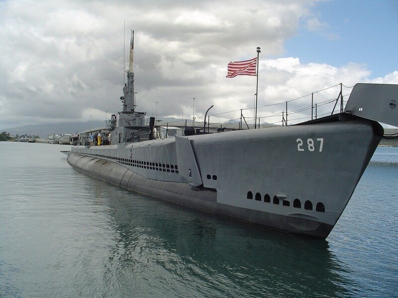Submarine in Harbor — Gray, Calm, Afternoon