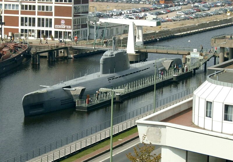Submarine in harbor