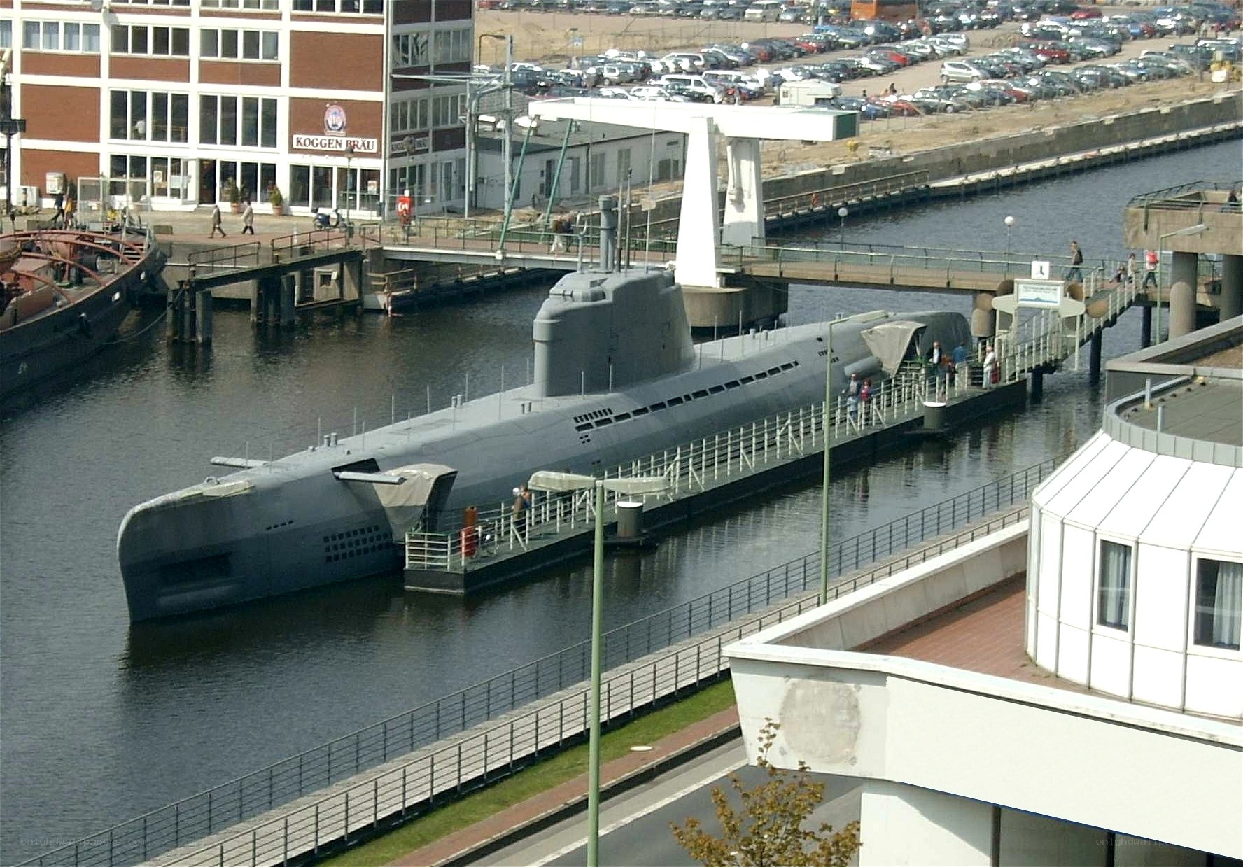 Submarine in harbor