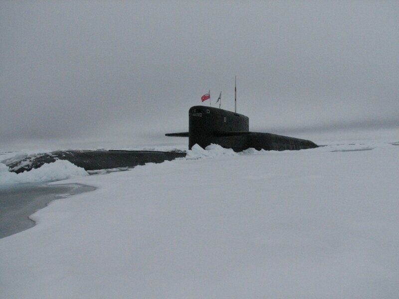 Submarine in Ice — White, Cold, Winter, Photograph, Flags