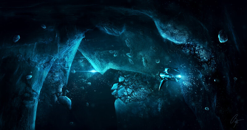 Submarine in icy cave