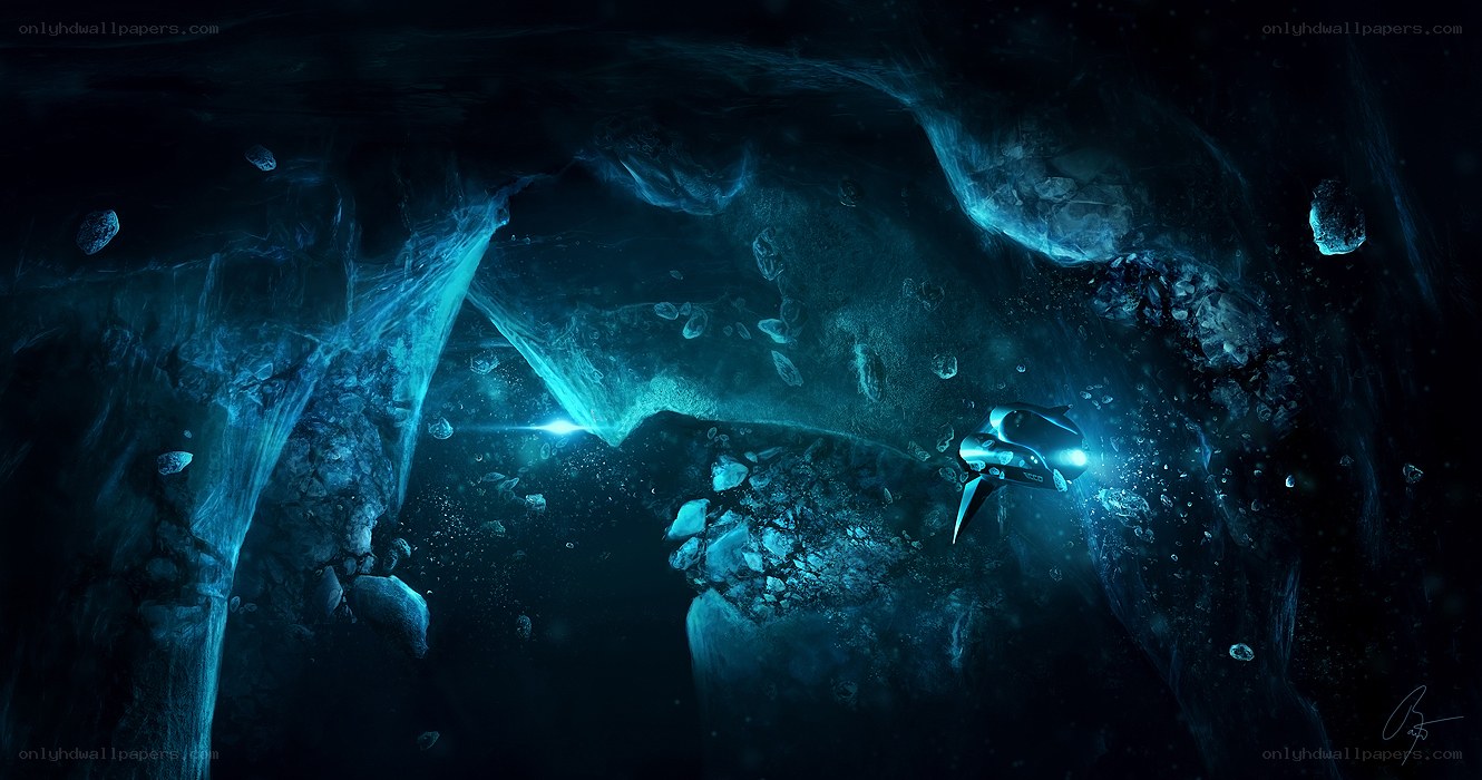 Submarine in icy cave