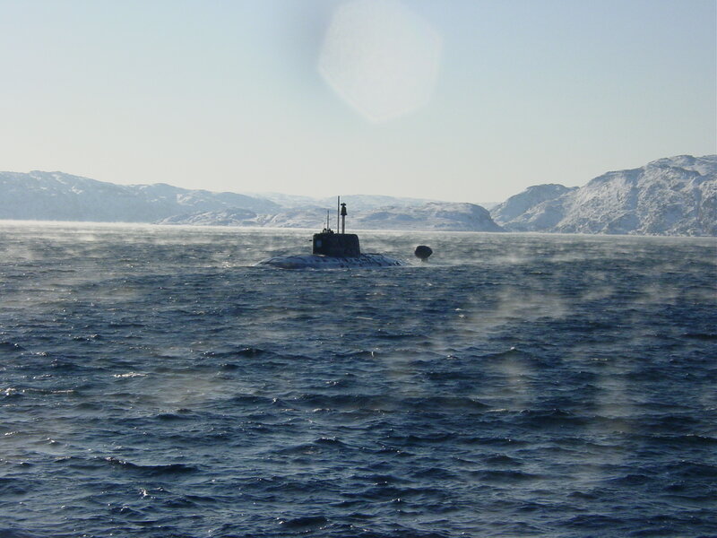 Submarine in icy waters