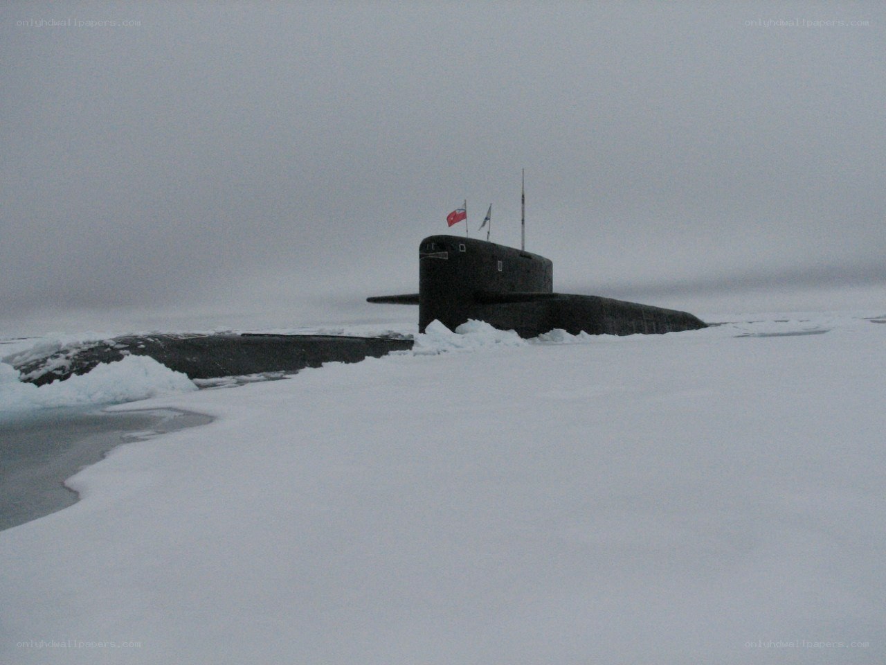 Submarine in icy waters